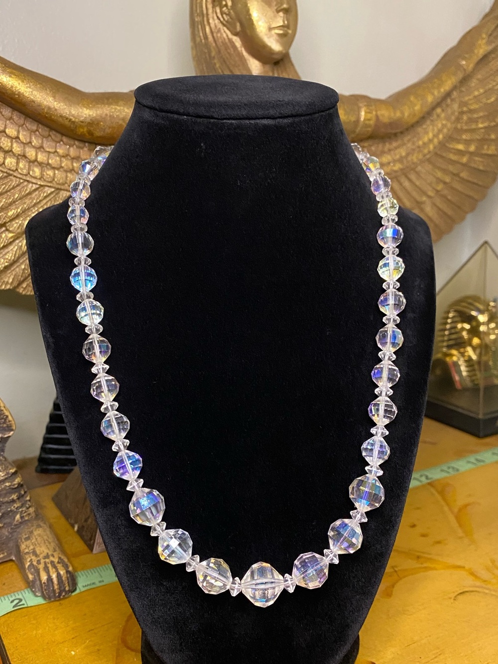 Vintage Aurora Crystal Bead Necklace - Clear Iridescent